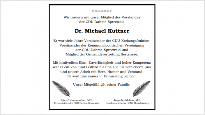 Nachruf Dr. Michael Kuttner